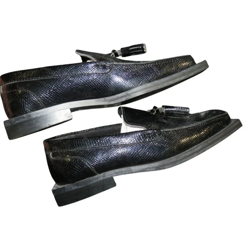 ASOS Black Snakeskin Embossed Vegan Leather Square toe tassel loafer size 7